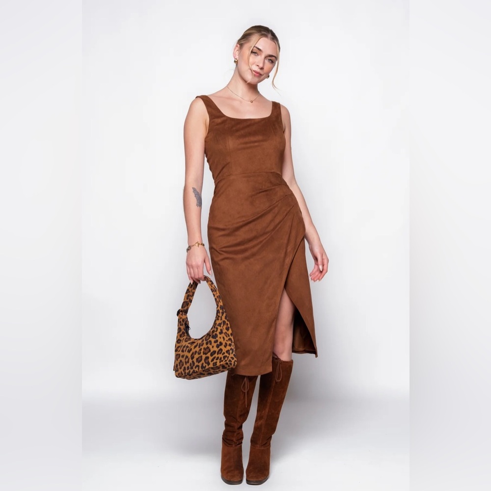 Steve Madden Milo Micro‎ Suede Brown Midi Dress - Picture 10 of 16